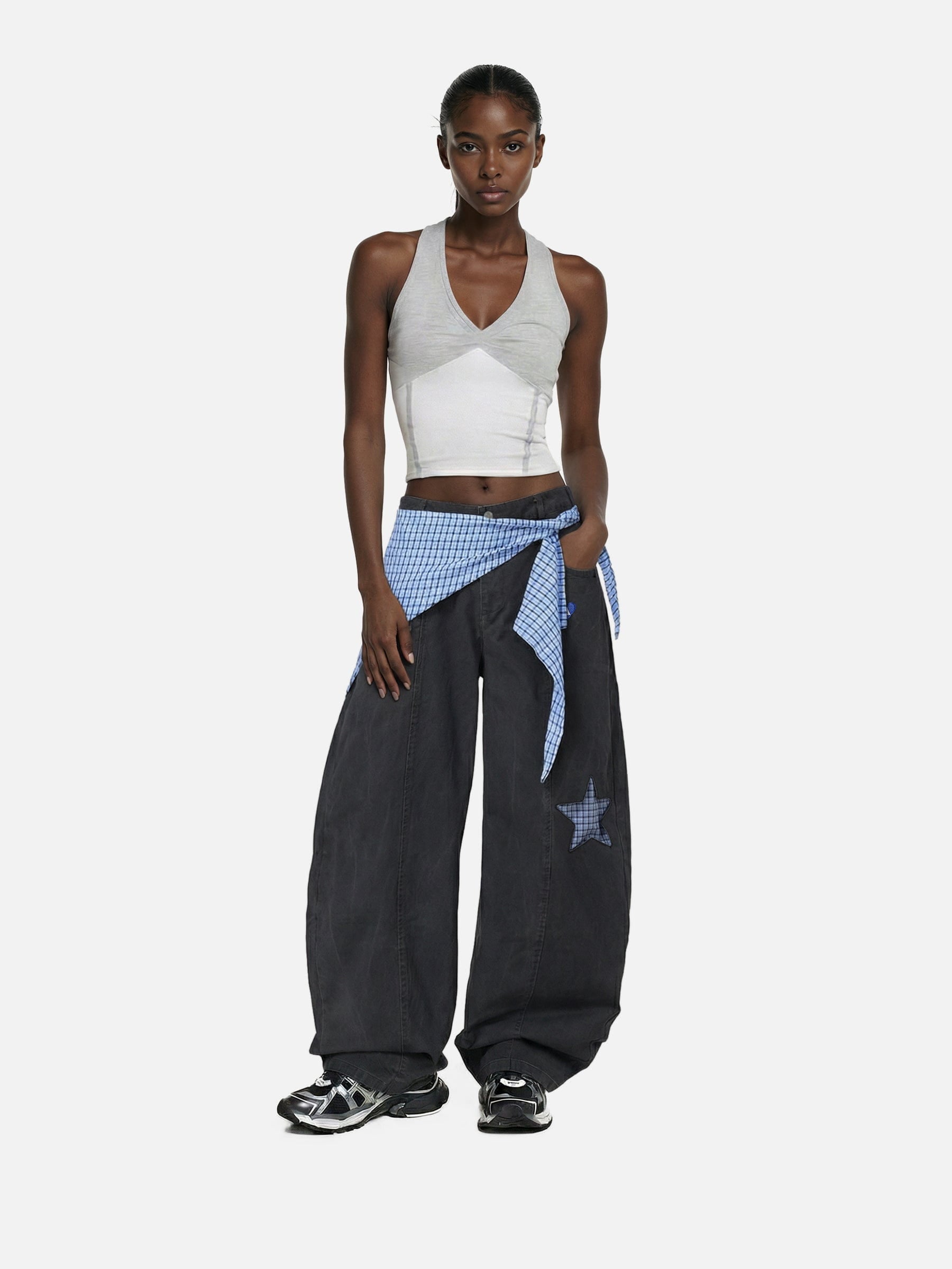 Aelfric Eden Plaid Scarf Baggy Barrel Pants