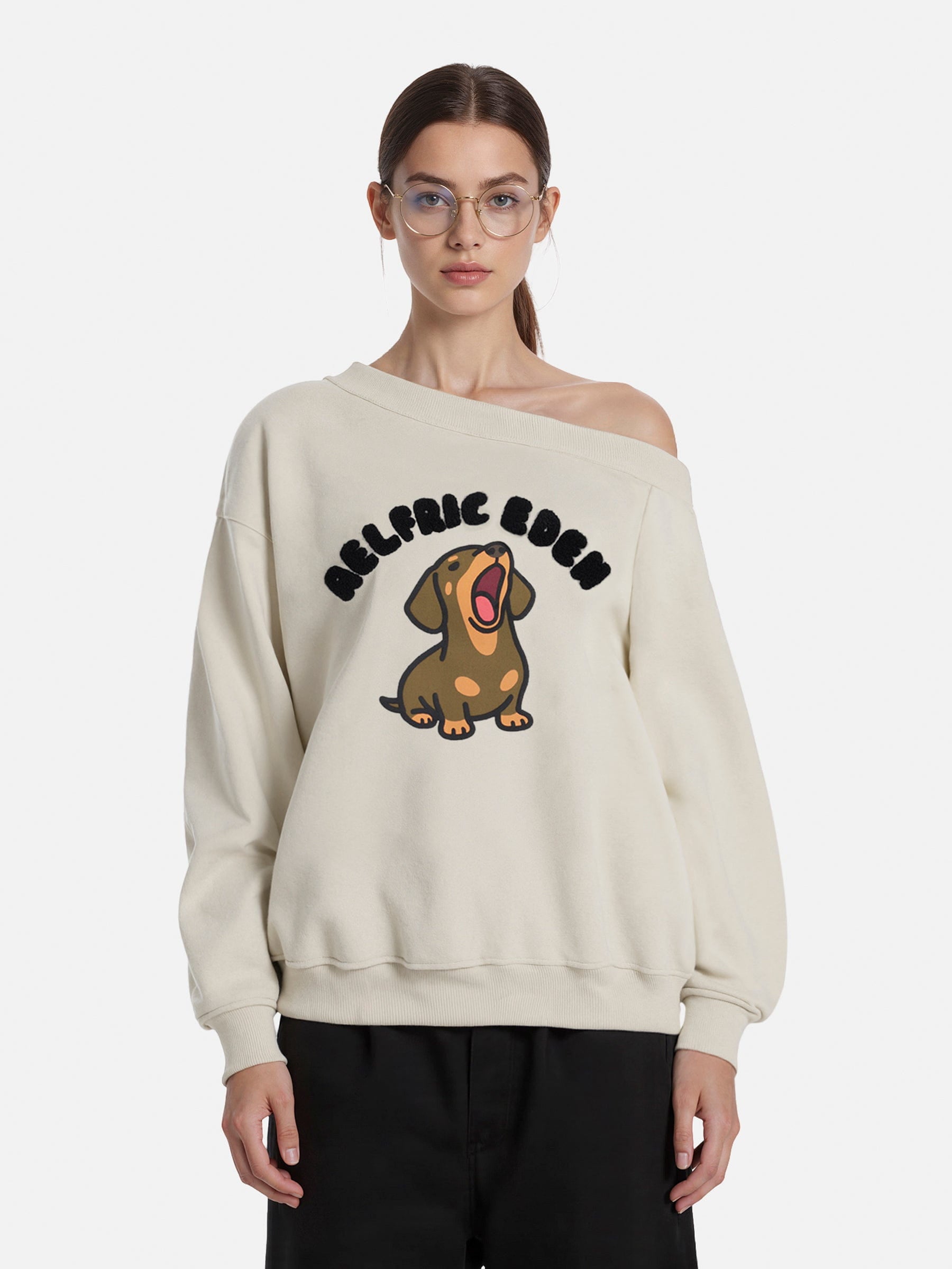 Aelfric Eden Dachshund Off-The-Shoulder Sweatshirt