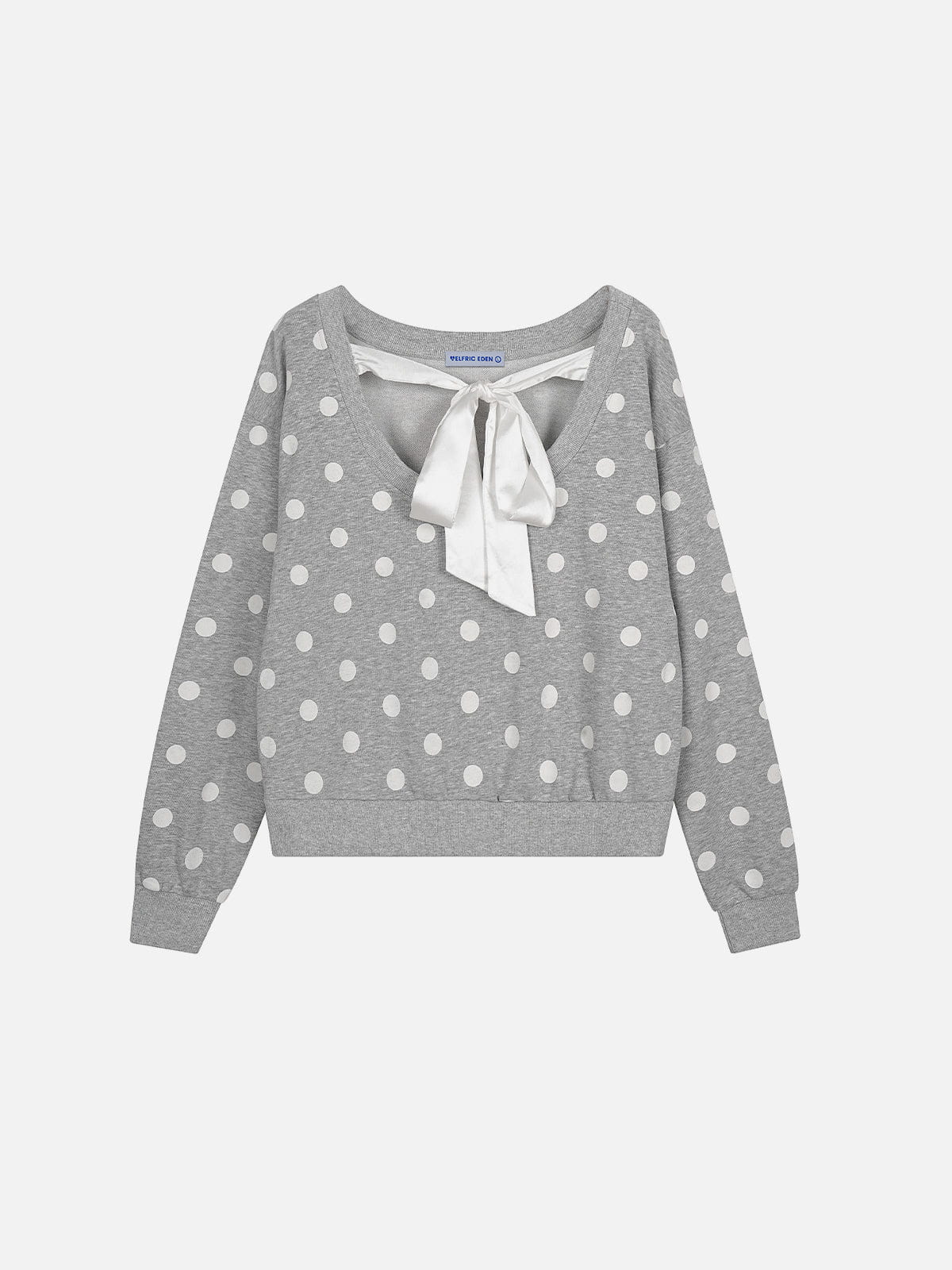 Aelfric Eden Off-The-Shoulder Polka Dot Bow Sweatshirt