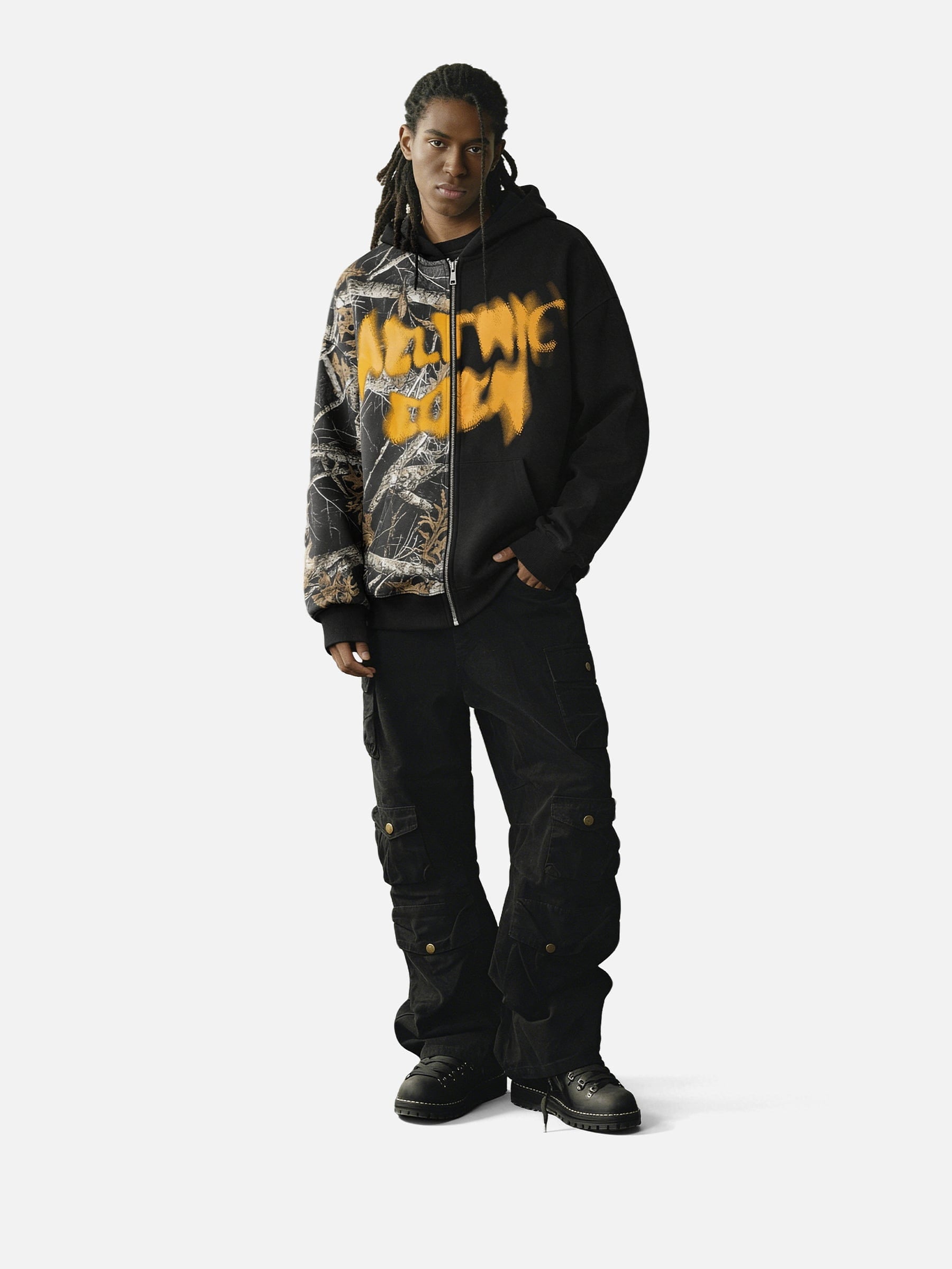 Aelfric Eden Leaf Camo Graffiti Patchwork Zip Up Hoodie
